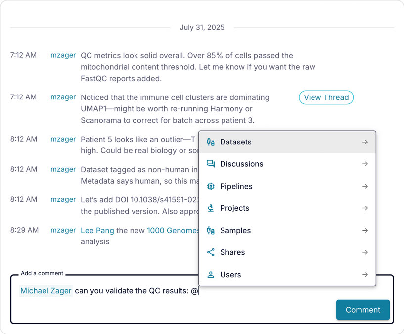 Discussion interface showing topic, description and messages