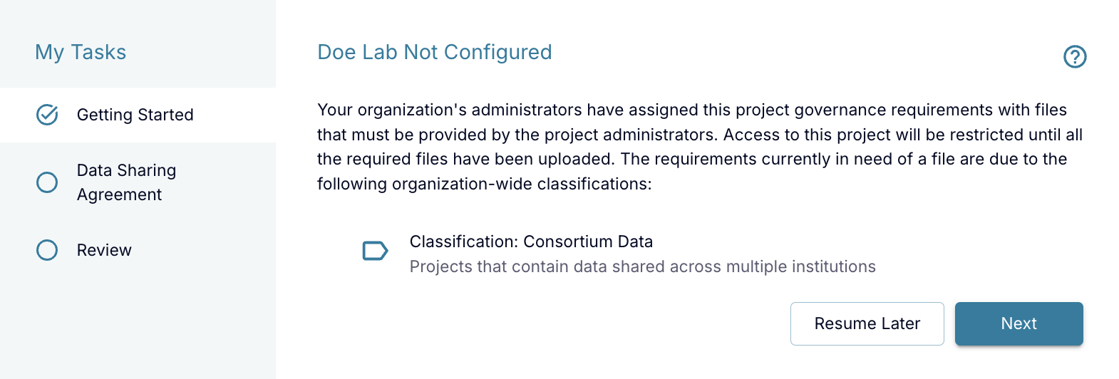 configure governance pop up